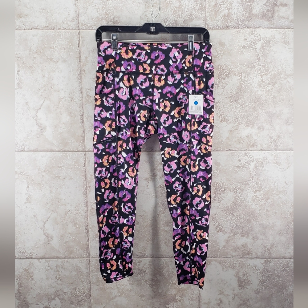 Cheetah Floral Print Moisture Wicking Pro Player Leggings Yoga Pants Ladies Sz M